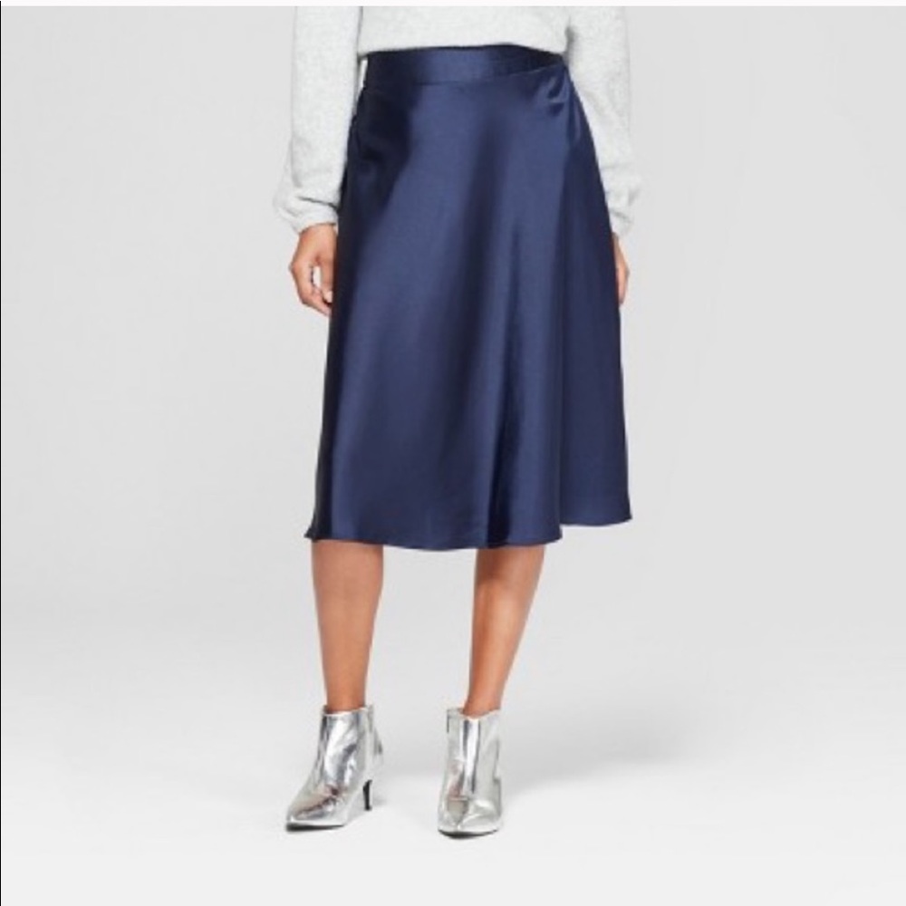 a. new. day. Navy Satin Midi Skirt